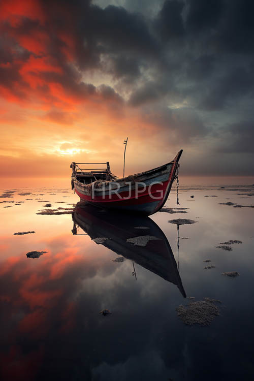 fading colors of weathered wooden planks on tranquil waters at sunset