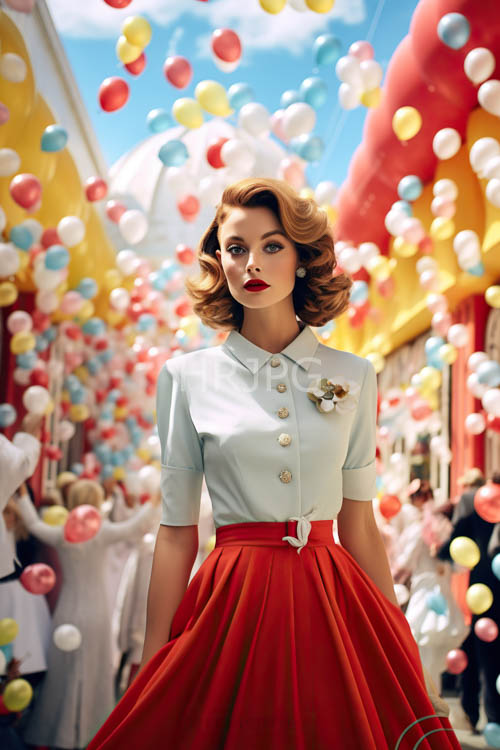 luxurious fabrics swirled around a woman with delicate features in a luxurious mid20th century setting