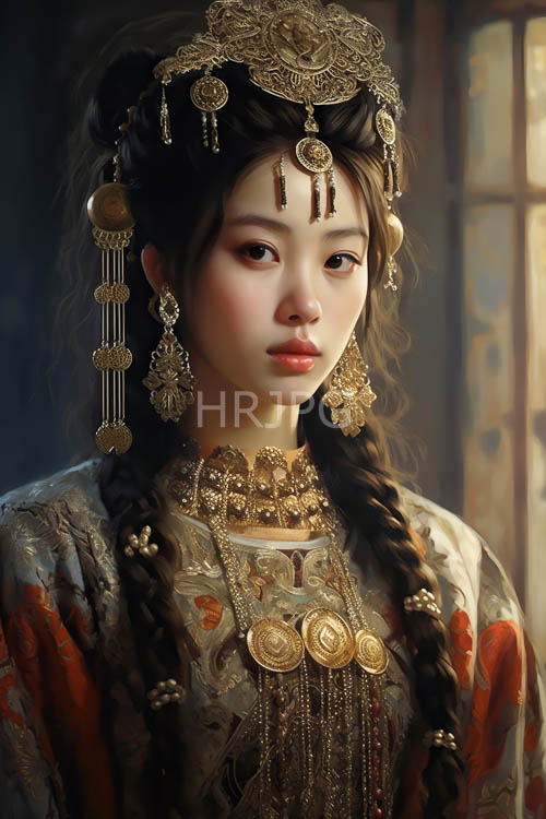 red robes drape across slender figures in decorated rooms