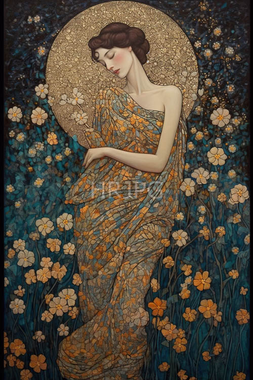 High Resolution: Lush florals envelop serene woman amidst intricate petals download. | HRJPG.com