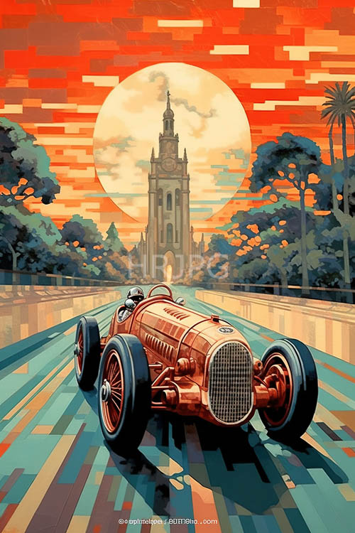 classic cars drive along winding roads shaded by tall trees