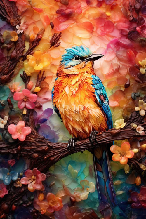 iridescent kingfishers plumage glows on sturdy branch amidst fuchsia and magenta hues
