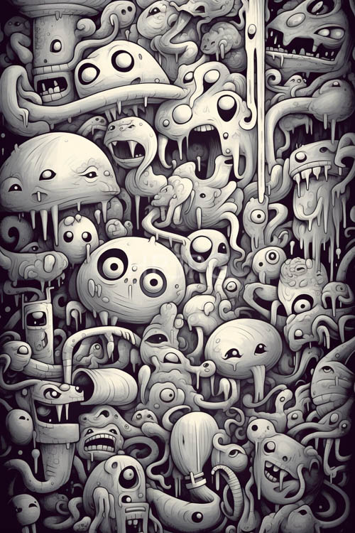 gray landscape transformed by twisted glowing orblit creatures