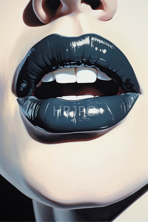 enigmatic smile in closeup glossy black skin reflecting ambient light intimacy and vulnerability