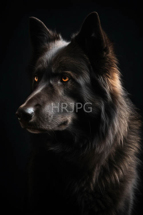 german shepherds ears perk up against midnight sky with glossy textures