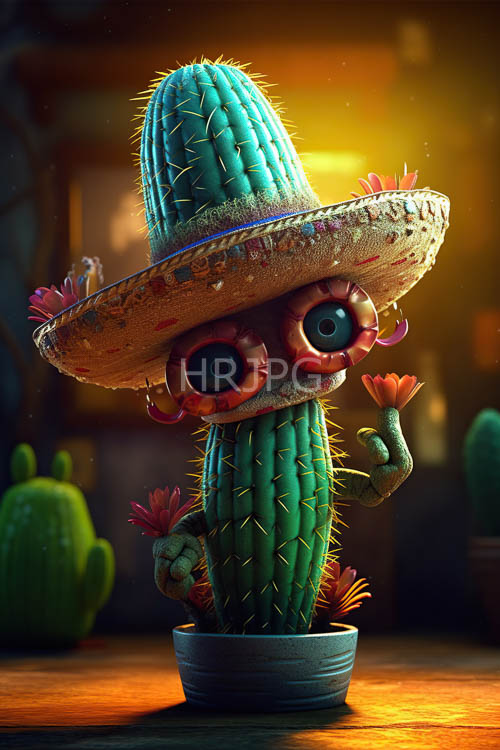 whimsical desert cactus dances amidst dappled sunlight and colorful florals