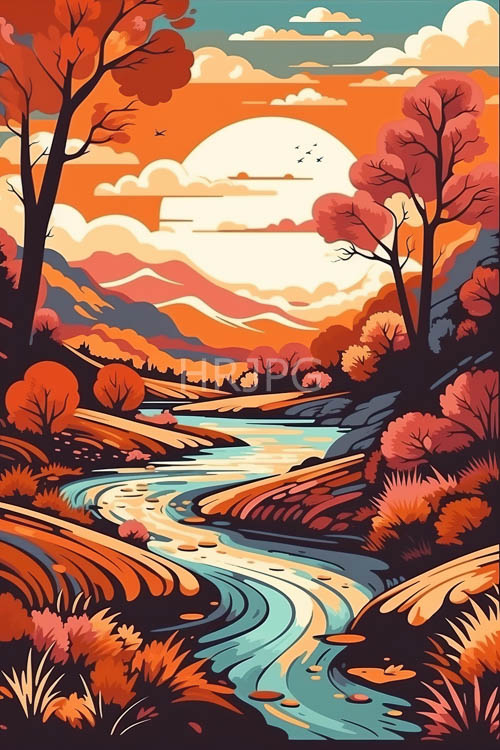 riverbank bridges along winding waterways under fading amberhued light