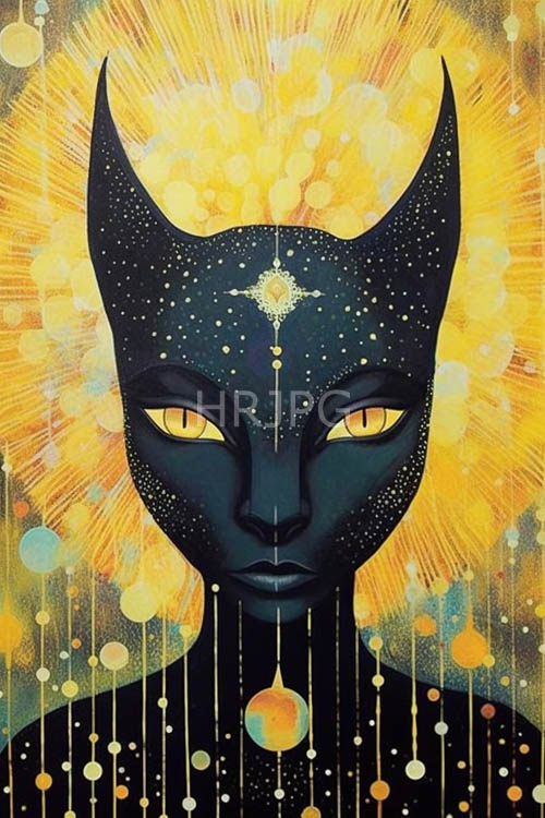 High Resolution: Colorful Whirlwind of Light and Delicate Brushstrokes on Felines Serene Face download. | HRJPG.com