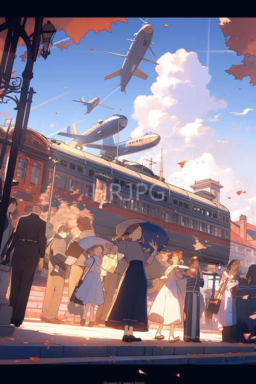 autumn leaves dance in the dappled morning light at bustling train station