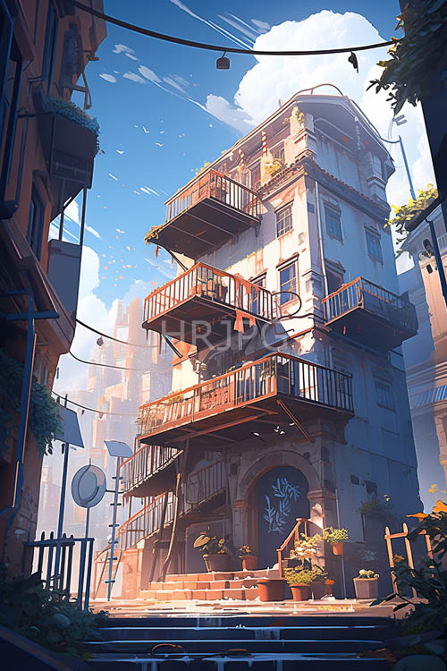 narrow alleyway stone walls rise toward wooden balconies