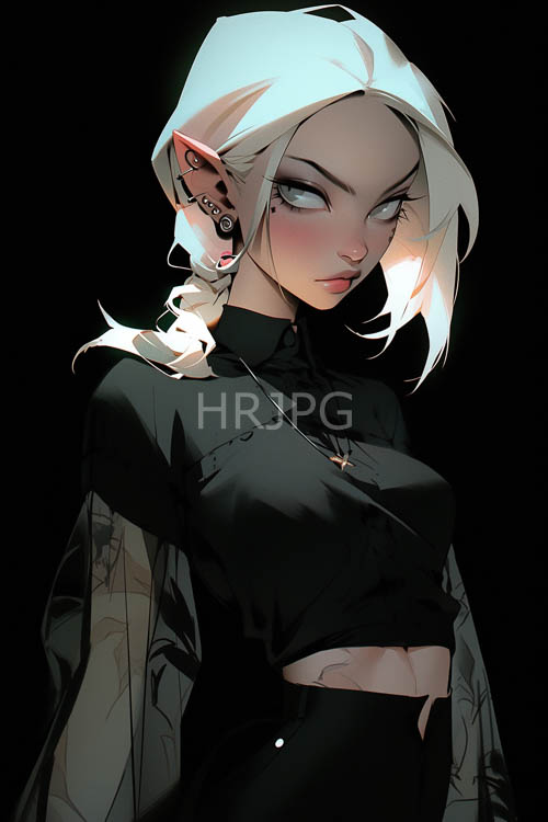 elf woman delicately manipulates brushstrokes amidst intricate braids and moonlit surroundings