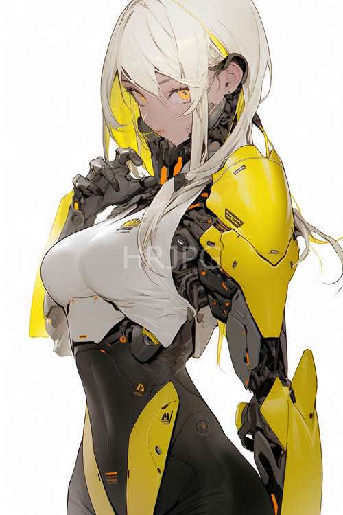 cybernetic enhancements accentuate human athletic physique in yellow and black armor plating