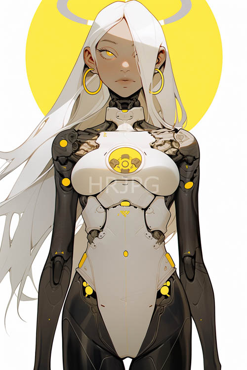High Resolution: Monochromatic Figure with Glowing Yellow Eyes in Dimly Lit Setting with Metallic Accents download. | HRJPG.com