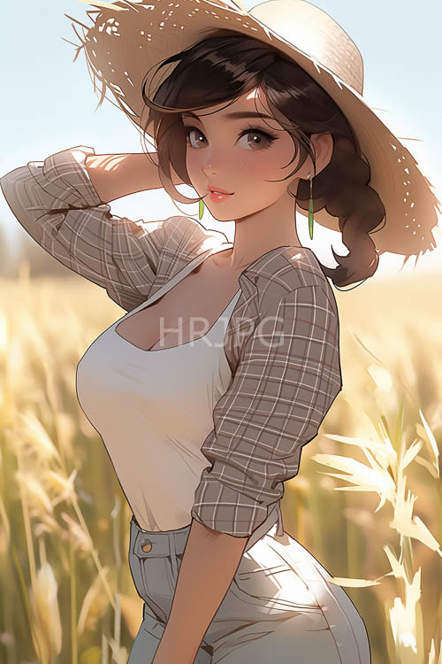 sunlit skin and braids in a weathered straw hat amidst tropical greenery