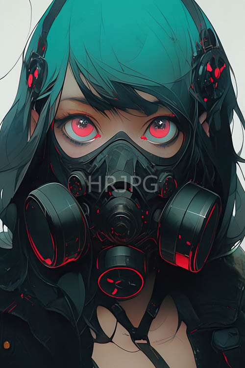 High Resolution: Androgynous Characters Angular Face Amidst Cascading Teal Locks in Industrial Setting Under Harsh Light download. | HRJPG.com