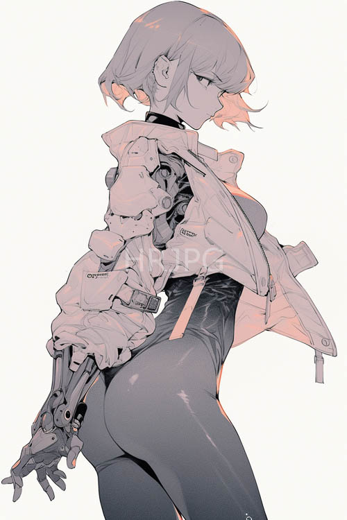animestyle cyborgs profile view showcases sleek lines and pale skin in a light setting