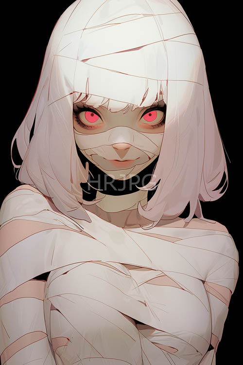 animestyle enigma encased in blackness pink and white strands of mystery