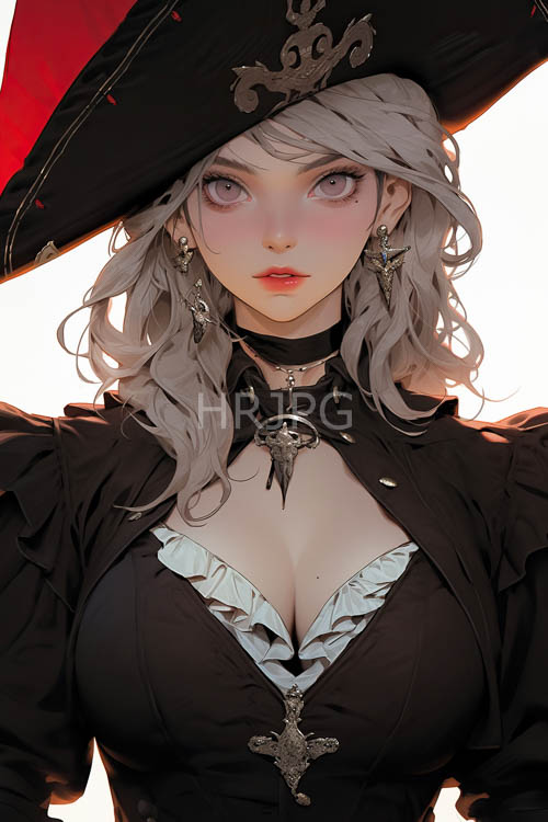 earrings adorned with intricate crosses and wooden pegs support worn pirate hat