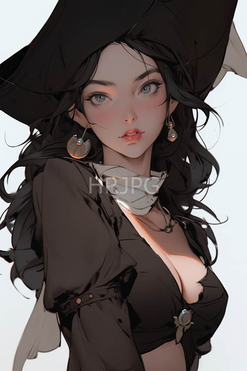 porcelain skin illuminated by overhead lamp in studio setting with witchs hat