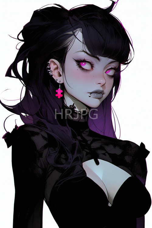 androgynous figure emerges from realistic scenery with subtle freckles and vibrant locks