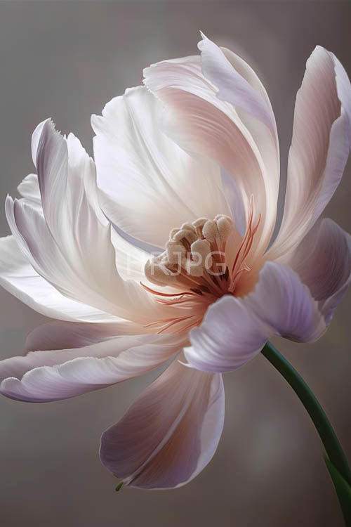 silk threads unfurl from flower petals on gray backgrounds
