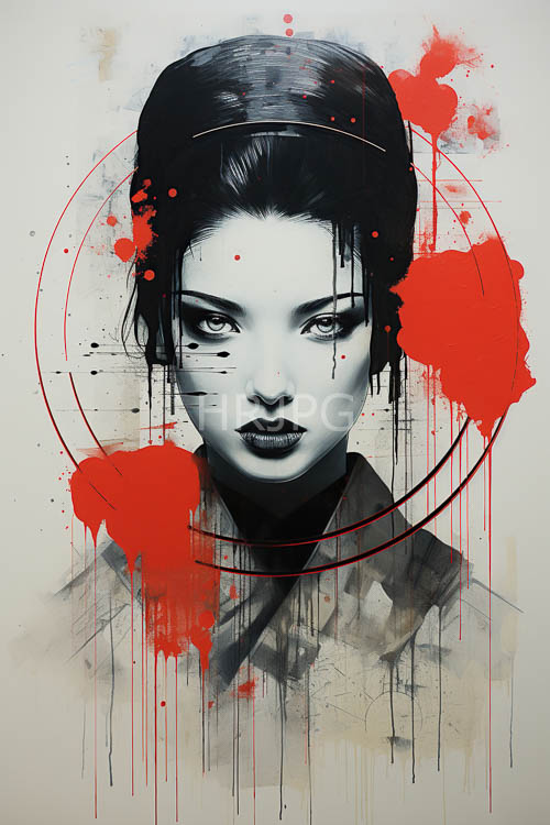 mural walls display crimson paint splatters over cityscape art