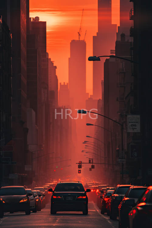 skyscraper steel girders pierce fiery orangered urban landscape amidst neglect