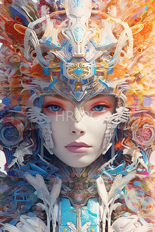silver filigree etches swirling patterns on blue armor