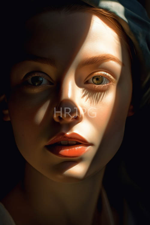 sunlight casts sharp shadows across contoured facial features