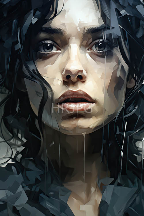 facial topography of skin tones and geometric shapes in a melancholic expression