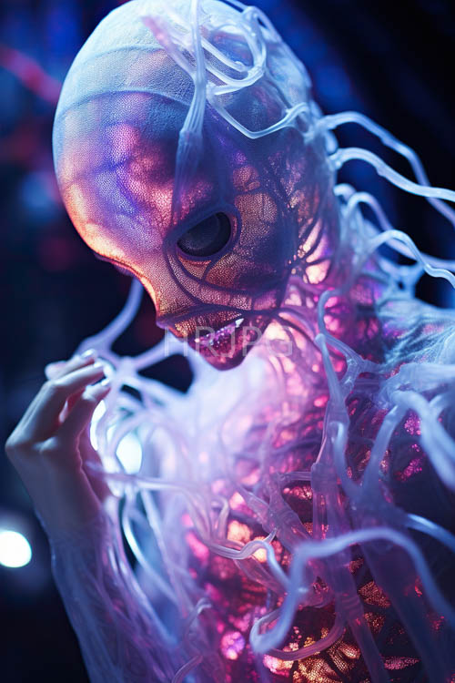 iridescent skin glows in dimly lit dance environments