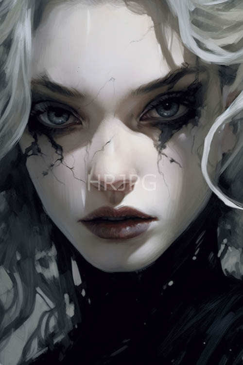 black lipstick accents faces against stark white backdrops