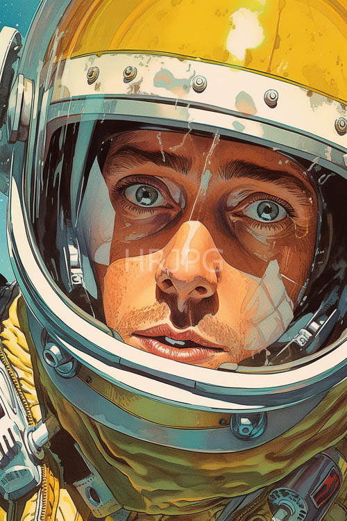 astronauts weathered face illuminated by nebulaes ethereal glow in the cosmos