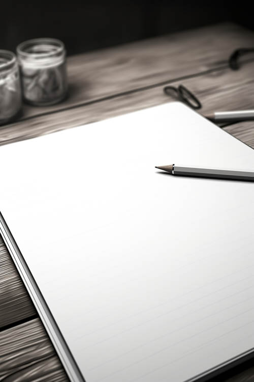 faded lines of a weathered wooden table intersect scribbled ideas on a worn notebook
