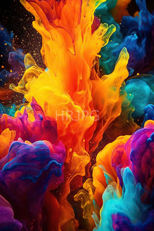 High Resolution: Viscous fluids swirl with black ink in fiery abstract art download. | HRJPG.com