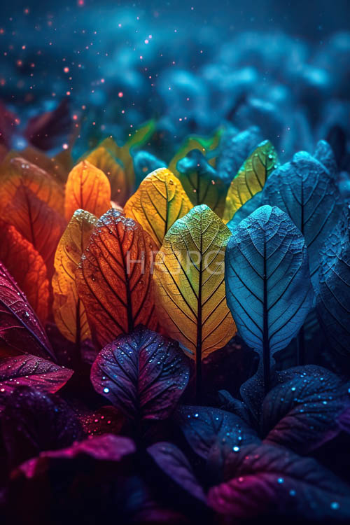 droplets on foliage harmonize kaleidoscope of colors on forest floor