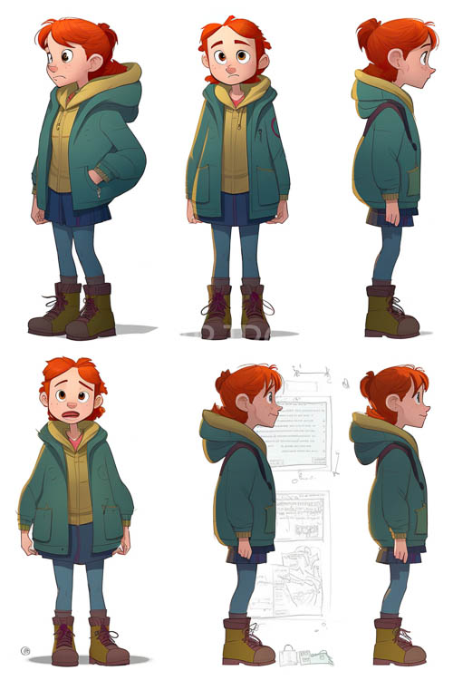 animestyle boy in multiple poses amidst sketchy diagrams on weathered paper