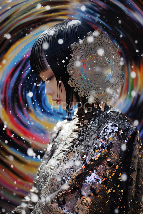 sequin outfits shimmer against rainbow background patterns