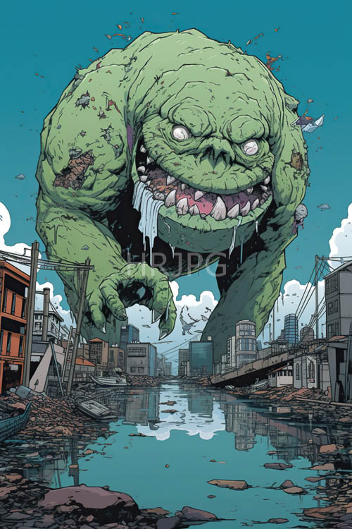 gargantuan creatures dominate ruined cityscapes with iridescent light