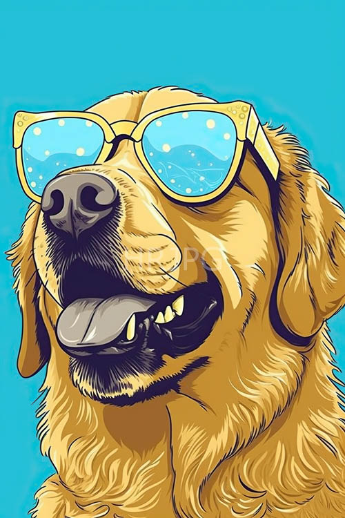 yellow sunglasses style golden retriever characters in sunshine