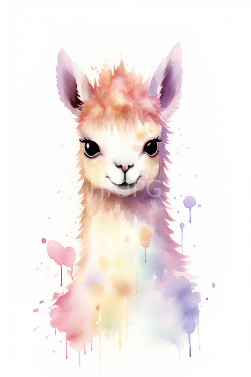 alpacas furry texture blends with swirling pastel hues in whimsical realistic landscape