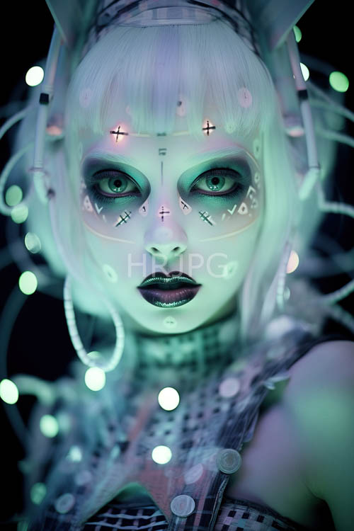 High Resolution: Circuitry Etched Scalp Weaves through Neon Lit Cityscape with Glowing Patterns download. | HRJPG.com