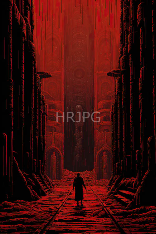 spires of splintered bone piercing labyrinthine cathedral corridors under crimson glow