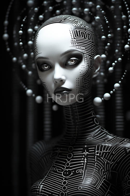 High Resolution: Circuitry lines trace facial features under blue light download. | HRJPG.com