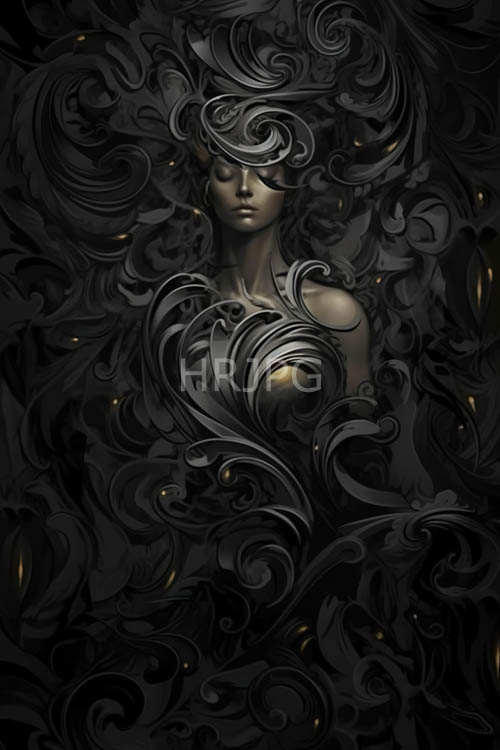 ink vortex envelops a serene darkskinned womans face in a deep rich black scenery