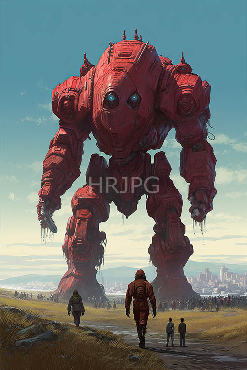 mechanical behemoth rises from the earth amidst lush green grass and lush green blades of grass