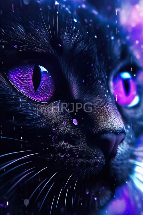 blue purple backdrops frame black cats with detailed whiskers