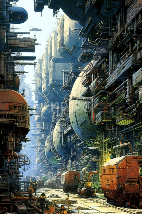 domeshaped structures reflect citys atmospheric vibrant blue purple hues intricate patterns intersecting gears