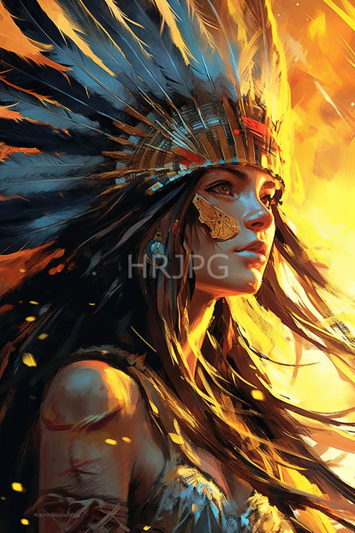 raven hair frames hand painted facial line art at sunset