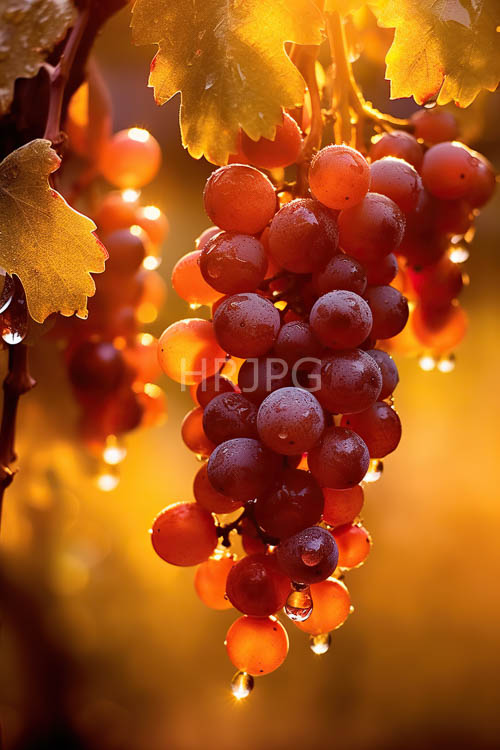 High Resolution: Grapes suspended in dewy light on a verdant vine branch download. | HRJPG.com